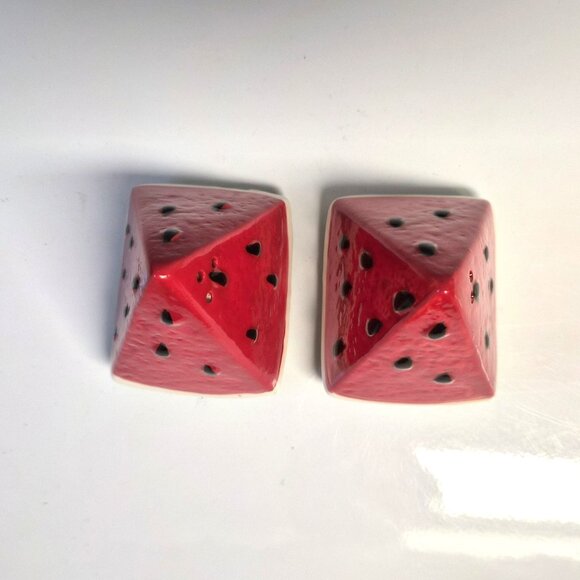 VTG Watermelon Slice Salt & Pepper Shakers Ceramic Novelty 3'' Tall Cottagecore - Picture 6 of 7